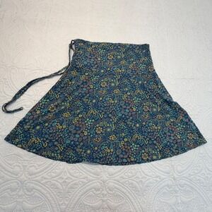 Patagonia Floral Wrap Mini Skirt Blue Yellow Organic Cotton Blend Small
